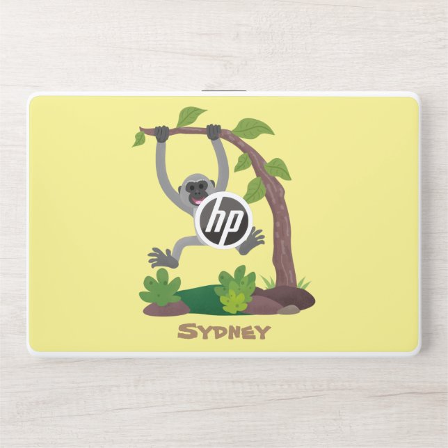 Cute happy gibbon ape cartoon illustration HP laptop skin (Front)
