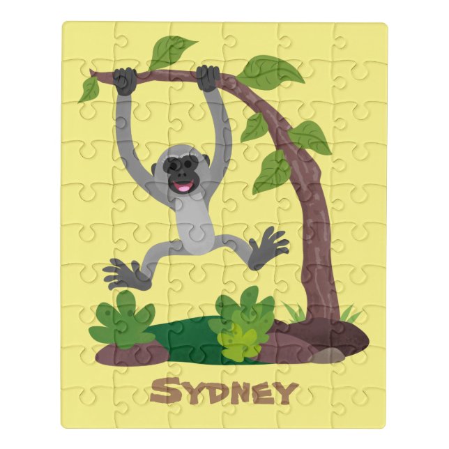 Cute happy gibbon ape cartoon illustration jigsaw puzzle (Puzzle Vertical)