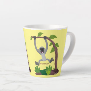 Cute happy gibbon ape cartoon illustration latte mug