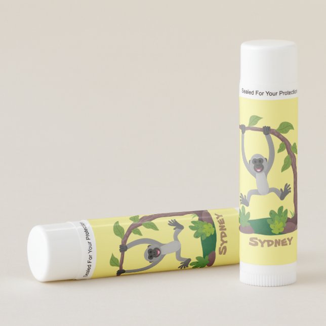 Cute happy gibbon ape cartoon illustration lip balm (Front)