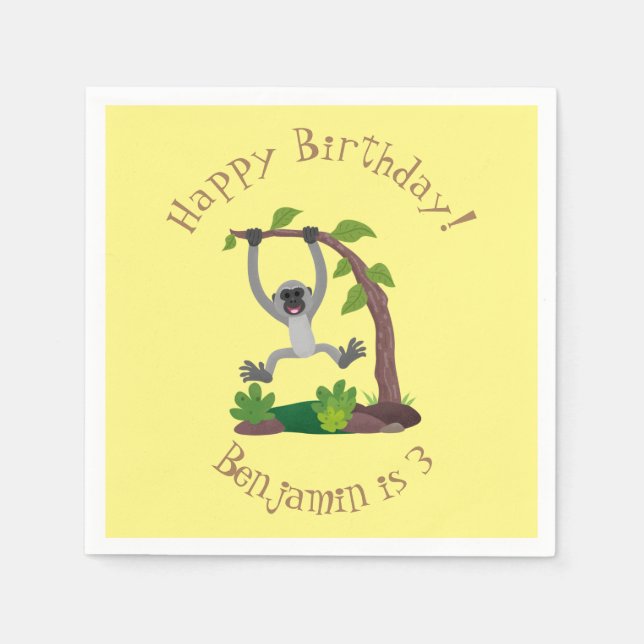 Cute happy gibbon ape cartoon illustration napkins (Front)