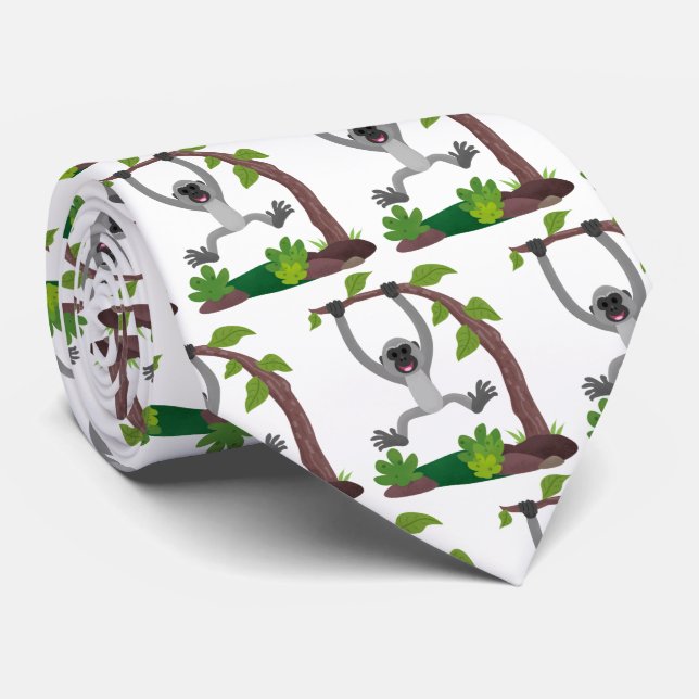 Cute happy gibbon ape cartoon illustration neck tie (Rolled)