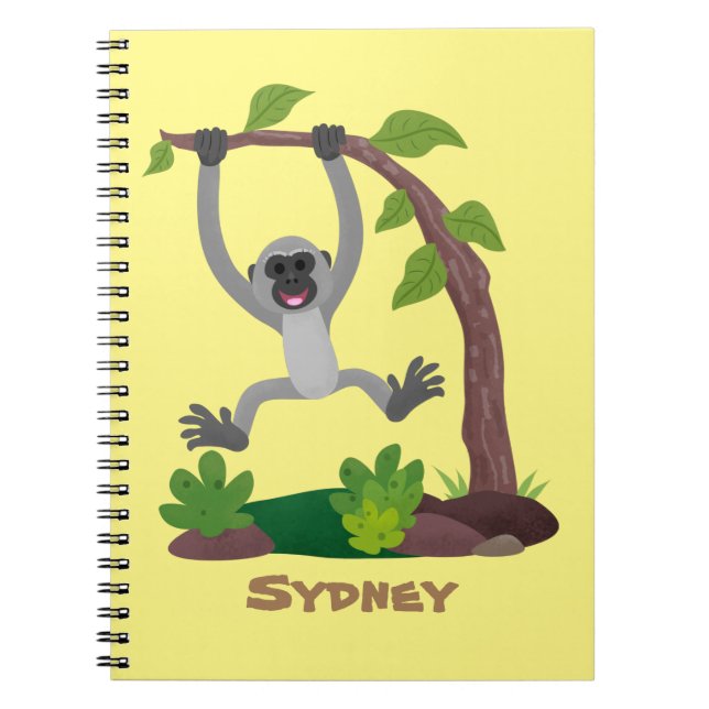 Cute happy gibbon ape cartoon illustration notebook (Front)