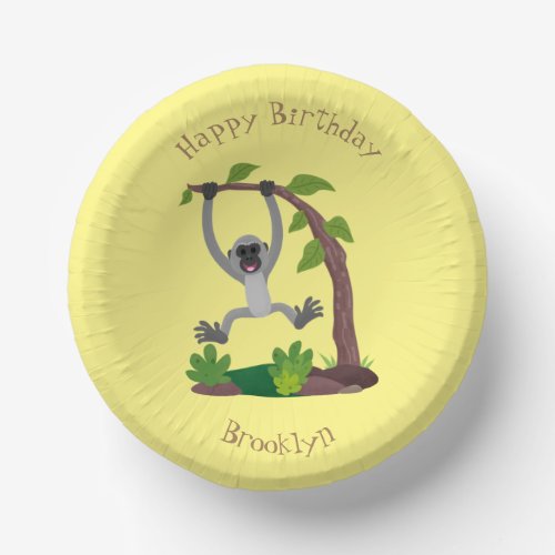 Cute happy gibbon ape cartoon illustration paper bowls