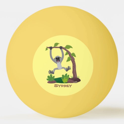 Cute happy gibbon ape cartoon illustration ping pong ball