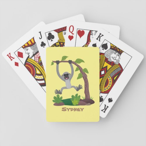 Cute happy gibbon ape cartoon illustration poker cards