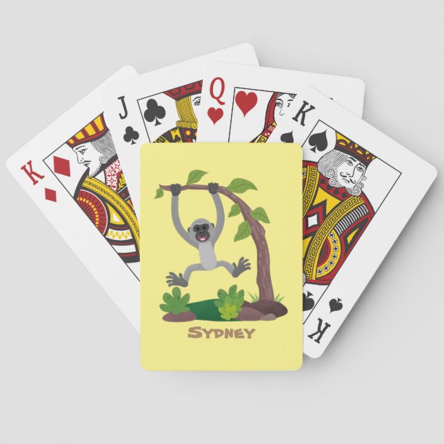 Cute happy gibbon ape cartoon illustration poker cards (Back)
