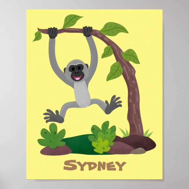 Cute happy gibbon ape cartoon illustration poster (Front)