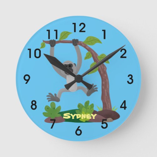 Cute happy gibbon ape cartoon illustration round c round clock