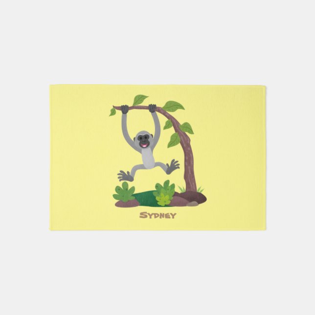 Cute happy gibbon ape cartoon illustration rug (Front)