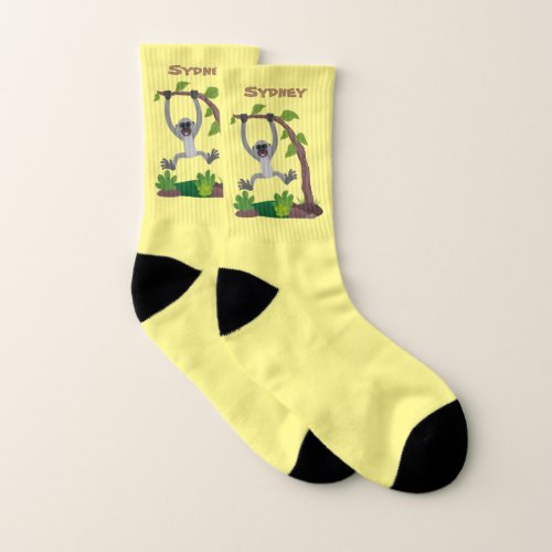 Cute happy gibbon ape cartoon illustration socks