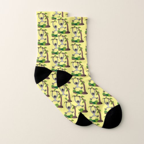 Cute happy gibbon ape cartoon illustration socks