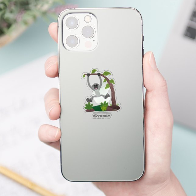 Cute happy gibbon ape cartoon illustration sticker (Phone)