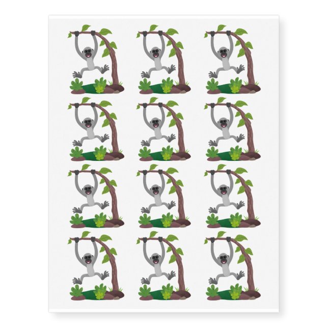 Cute happy gibbon ape cartoon illustration temporary tattoos (Front)