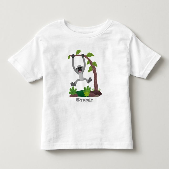 Cute happy gibbon ape cartoon illustration toddler t-shirt (Front)