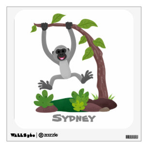 Cute happy gibbon ape cartoon illustration wall decal