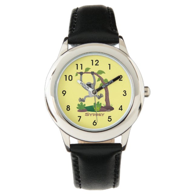 Cute happy gibbon ape cartoon illustration watch (Front)