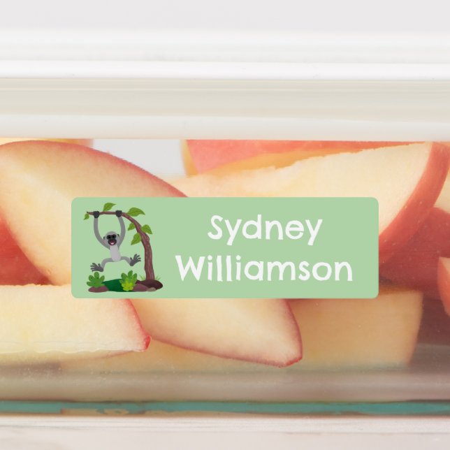Cute happy gibbon ape cartoon personalized labels (Affixed)