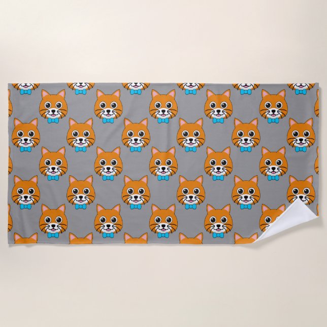 Cute Happy Ginger Cat with Papillon Beach Towel (Front)