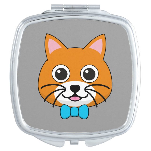 Cute Happy Ginger Cat with Papillon Compact Mirror (Front)