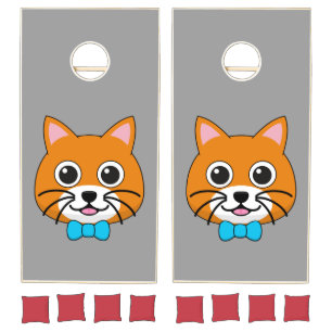 Cute Happy Ginger Cat with Papillon Cornhole Set