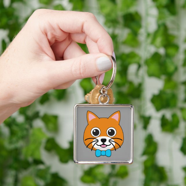 Cute Happy Ginger Cat with Papillon Keychain (Hand)