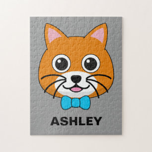 Cute Happy Ginger Cat with Papillon Personalize Jigsaw Puzzle