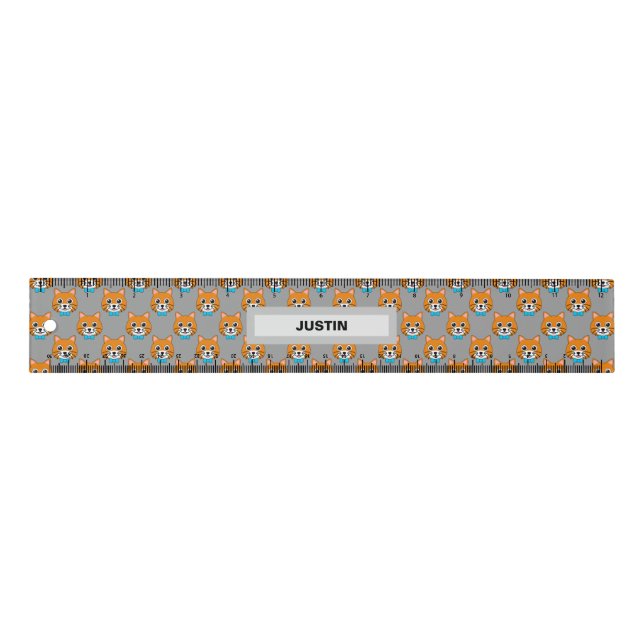 Cute Happy Ginger Cat with Papillon | Personalize Ruler (Front)