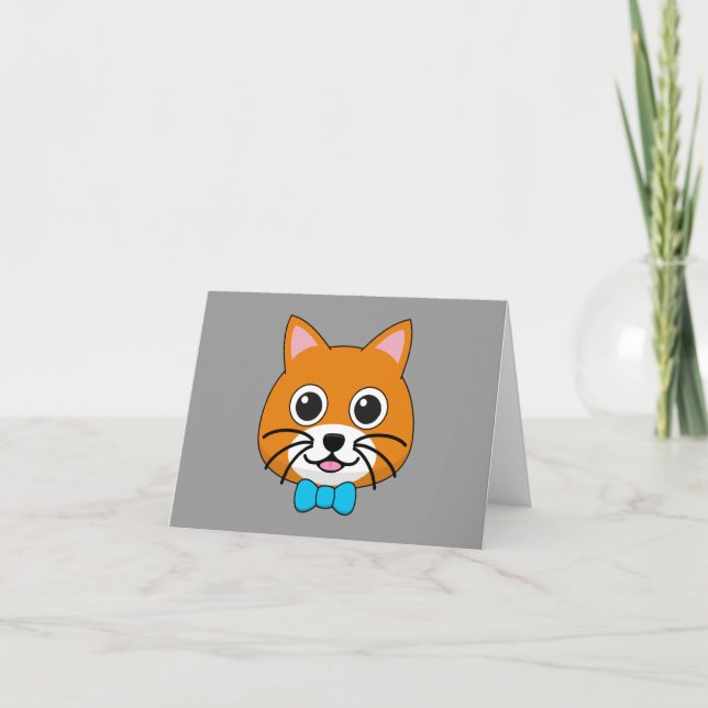 Cute Happy Ginger Cat with Papillon Thank You Card (Front)