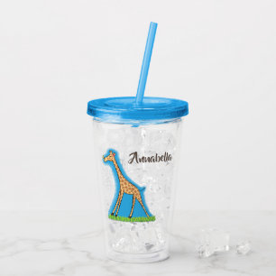 Cute happy giraffe with butterfly cartoon acrylic tumbler