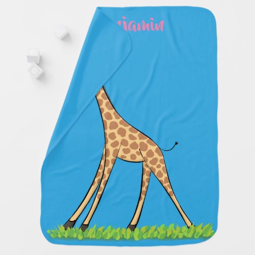 Cute happy giraffe with butterfly cartoon baby blanket