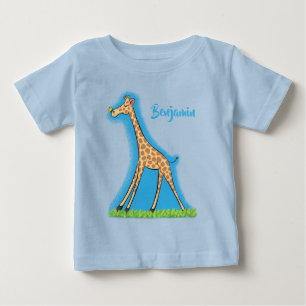 Cute happy giraffe with butterfly cartoon baby T-Shirt