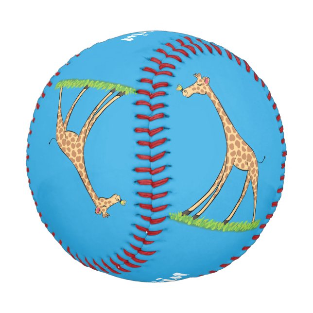 Cute happy giraffe with butterfly cartoon baseball (Angled)