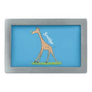Cute happy giraffe with butterfly cartoon belt buckle