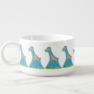 Cute happy giraffe with butterfly cartoon bowl