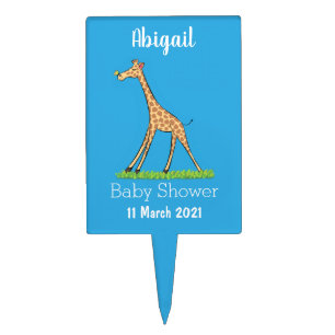 Cute happy giraffe with butterfly cartoon cake topper