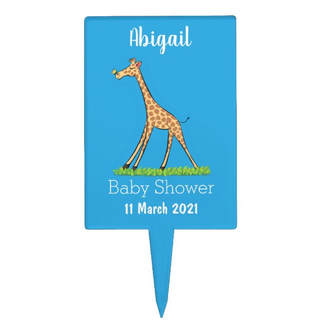 Cute happy giraffe with butterfly cartoon cake topper (Front)