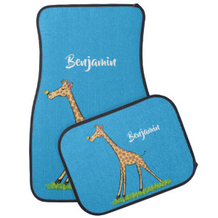 Cute happy giraffe with butterfly cartoon car floor mat