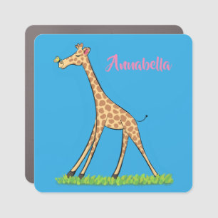 Cute happy giraffe with butterfly cartoon car magnet