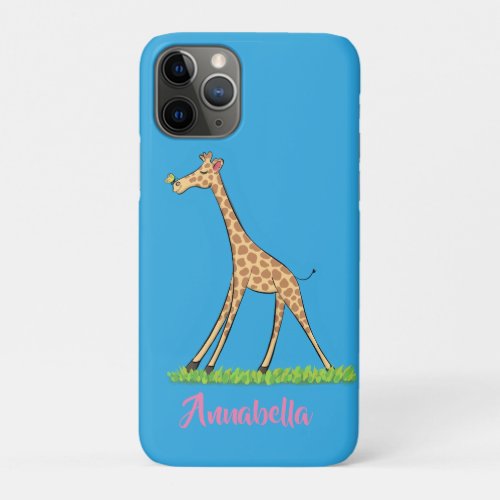 Cute happy giraffe with butterfly cartoon iPhone 11 pro case