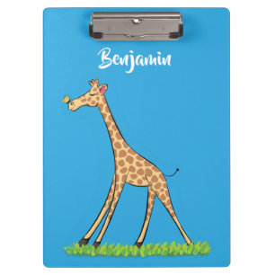 Cute happy giraffe with butterfly cartoon clipboard