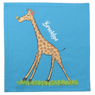 Cute happy giraffe with butterfly cartoon cloth napkin
