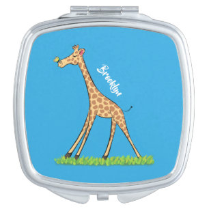 Cute happy giraffe with butterfly cartoon compact mirror