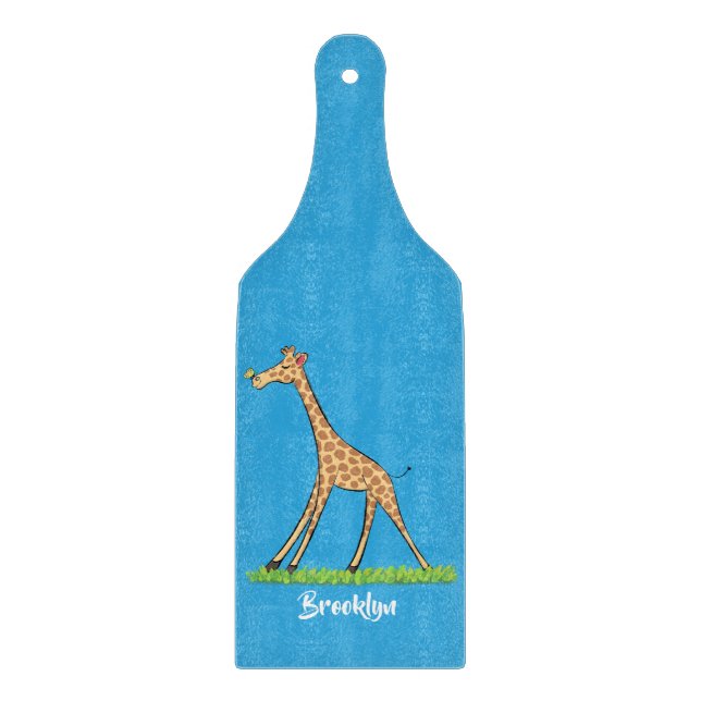 Cute happy giraffe with butterfly cartoon cutting board (Front)