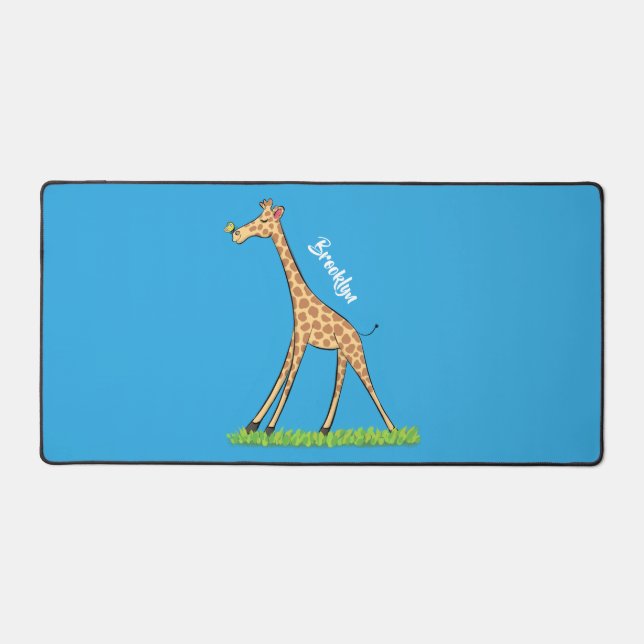 Cute happy giraffe with butterfly cartoon desk mat (Front)