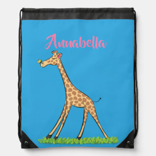 Cute happy giraffe with butterfly cartoon drawstring bag