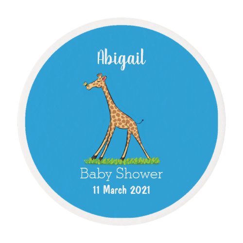 Cute happy giraffe with butterfly cartoon edible frosting rounds