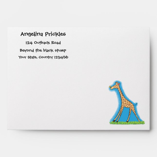 Cute happy giraffe with butterfly cartoon envelope (Front)