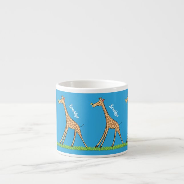 Cute happy giraffe with butterfly cartoon espresso cup (Front)