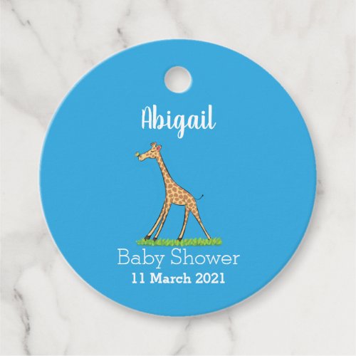 Cute happy giraffe with butterfly cartoon favor tags